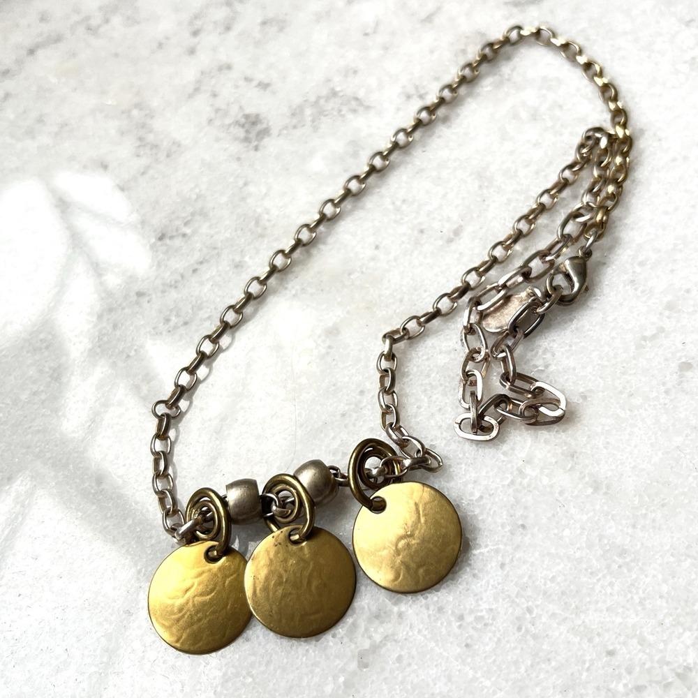 Marjorie Baer SF Link Necklace Two Tone Mixed Metal Silver Gold Hammered Link